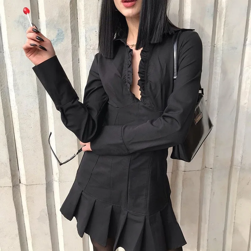

2021 Autumn New Ins Net Red Fashion Versatile Slim Long Sleeve Lapel Dress