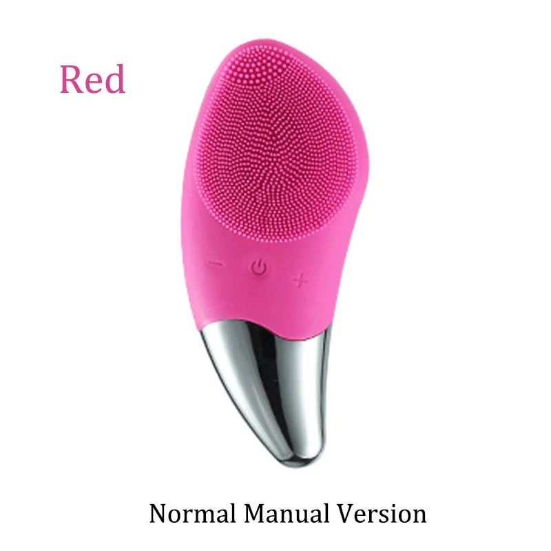 Red Manual Электрическая силиконовая щётка для очищения лица, Очищение лица, мойка, звуковая вибрация, массаж кожи, средство для удаления черных точек, очиститель пор и пятен - Цвет: Red Manual