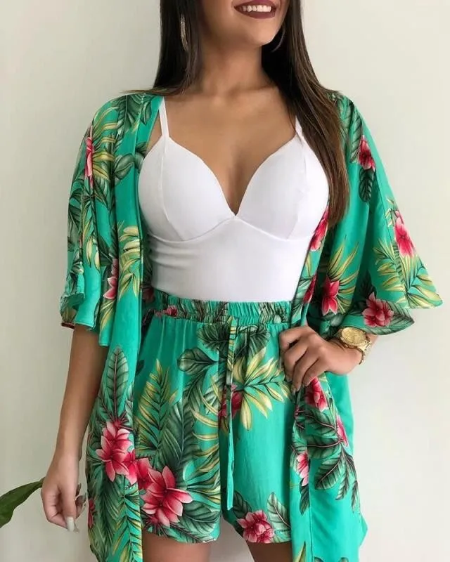 

Printed 3-piece Swimsuit 2021 Summer Sexy Ruffle Beach Swimsuit Set