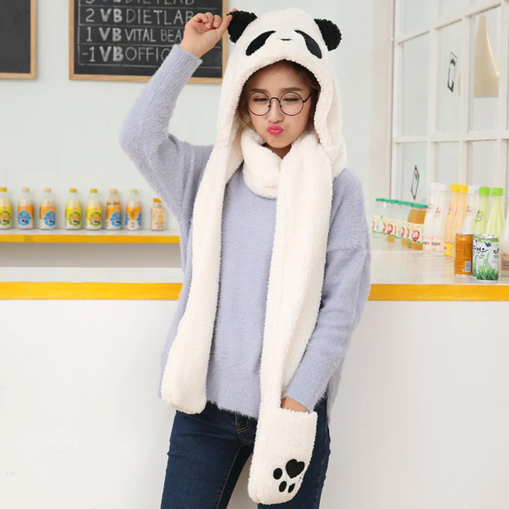 Стильный бар 2019 Новый Для женщин искусственный мех панда Форма шапочка Теплая зима теплые перчатки карман