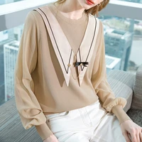 summer clothes for women 2021 office fashion elegant loose chiffon patchwork top round neck temperament long sleeve small shirt