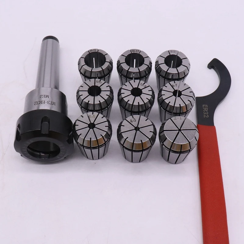 9Pcs Er32 Spring Collets Set 2/4/6/8/10/12/16/18/20Mm + 1Pcs Mt3 M12 Collet Chuck Morse Taper Holder Power Tool | Инструменты