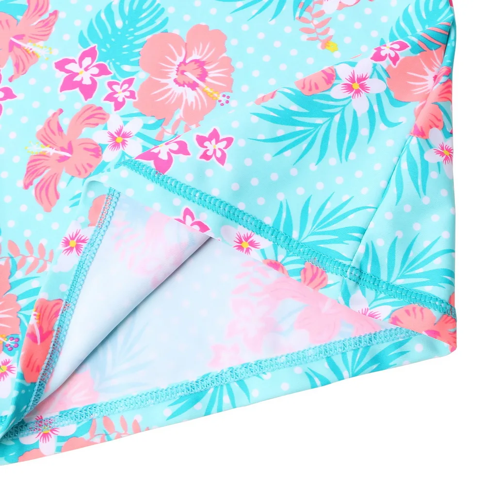 

BAOHULU UPF50+ Girls Swimwear 2pcs Long Sleeve Print kids Swimsuit Cyan Rash guards Set Children's Swimwear Beach Bathing Suit