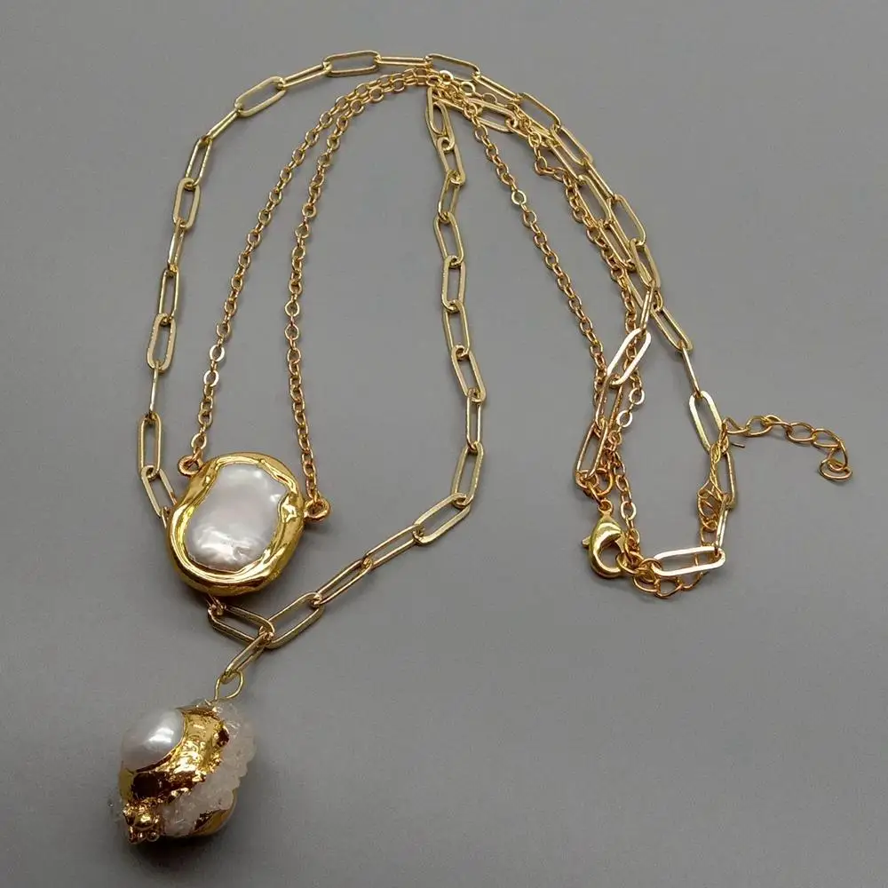 Y · YING культивированный белый жемчуг кварц друза очарование позолоченная цепочка