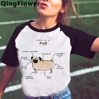 Футболка женская в японском стиле, с принтом Мопса