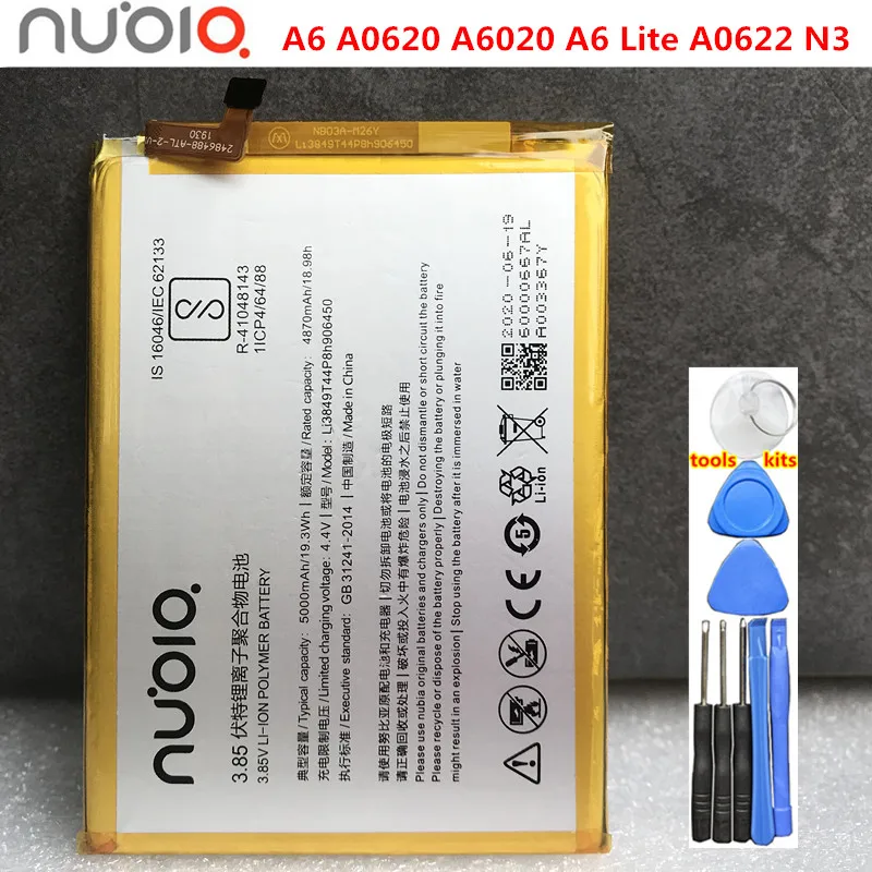 

Nubia Original New 5000mAh Li3849T44P8h906450 Battery For ZTE Blade A6 A0620 A6020/ A6 Lite A0622 Nubia N3 Mobile Phone