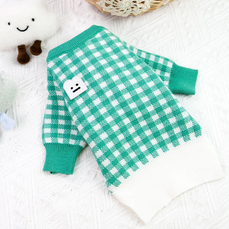 

Pet Costume Dog Sweaters Spring Autumn Winter Dog Clothing Japanese Korean Style Toast Smile Plaid Yorkshire Corgi Teddy Poodle