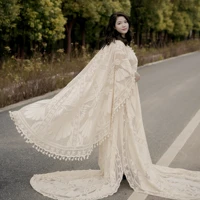 donjudy beige long cape maternity photography lace dress pregnancy bohemia photo shoot dresses fitting baby shower 2021