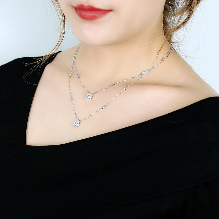 Hot brand 925 Sterling Silver Zircon square stone Necklace For Women With logo tag France drop water | Украшения и аксессуары