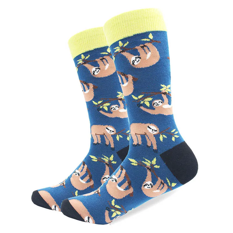 

New Mens Sock Brand Cock Kangaroo Sloth Car Pattern Hip Hop Cool Socks for Men Winter Thick Long Skate Funny Socks Colorful