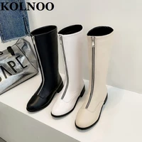 kolnoo womens new blocked heel boots handmade front zipper evening party prom half mid calf boots 3 color fashion winter shoes
