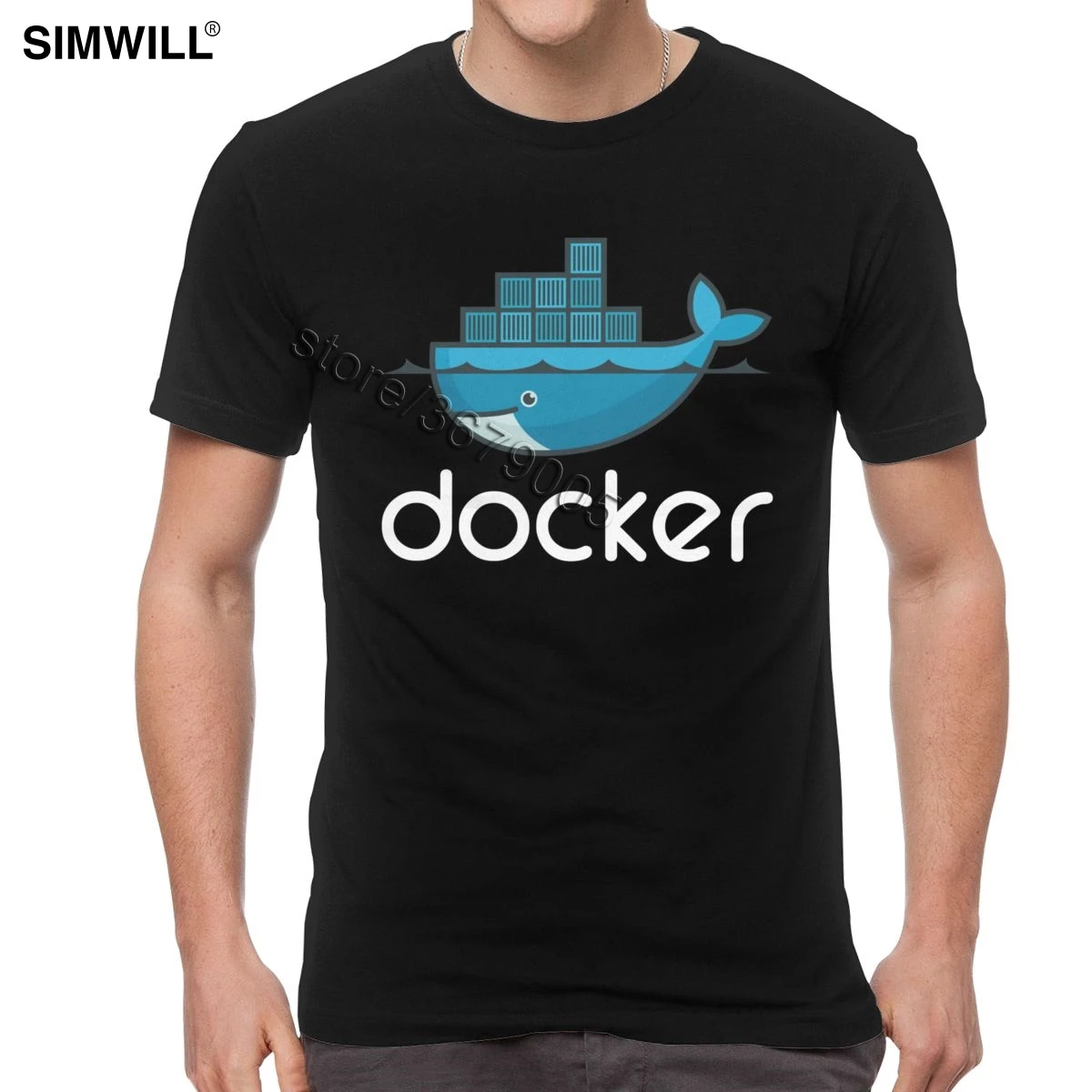 

Cool Docker Logo T Shirt Men Breathable Cotton T-shirts Crew Neck Short Sleeves Tees Computer Geek Programmer Tshirt