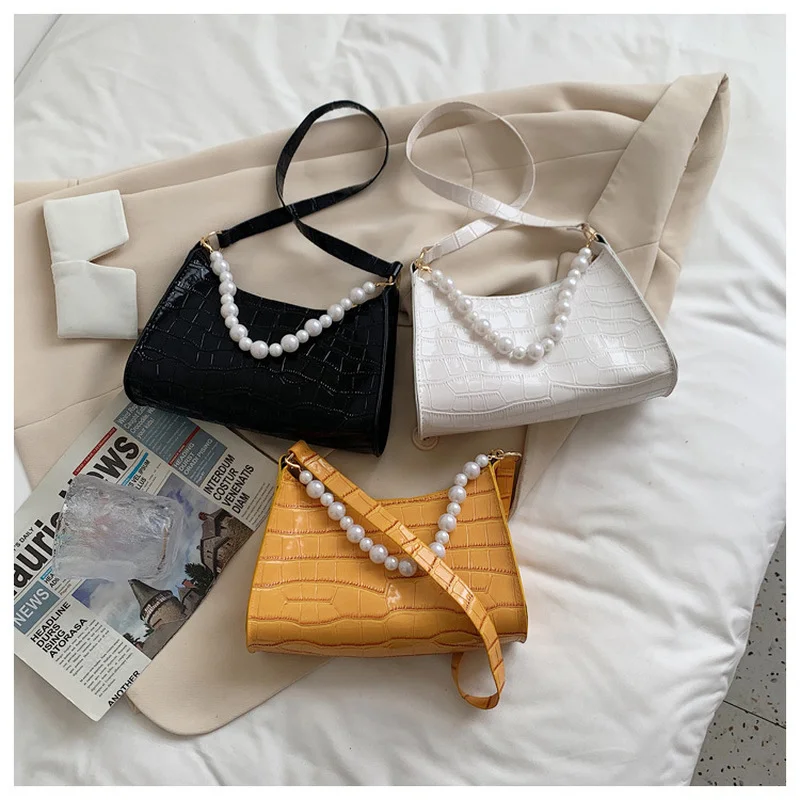 

Модная Изысканная сумка для покупок с жемчугом, повседневные женские сумки-тоуты в стиле ретро, сумки на плечо, женская кожаная однотонная с...