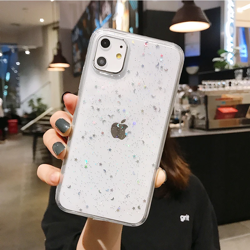 Блестящий блестящий чехол для iPhone 11 Pro Max XR X XS 7 8 Plus SE 2 2020 прозрачный телефона