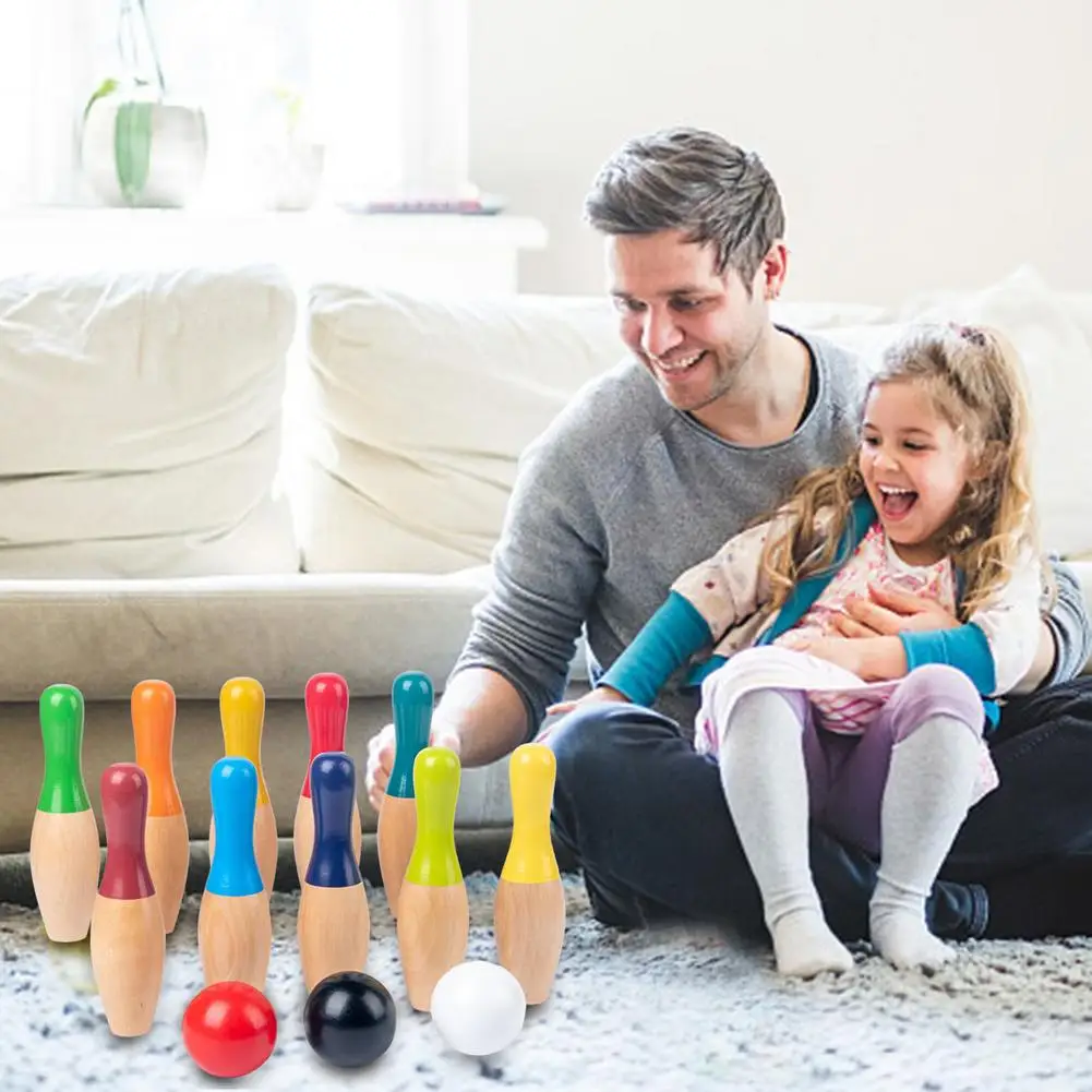 Детский набор для боулинга деревянный с 10 деревянными шпильками 3 шариками