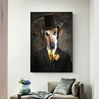 Постеры на холсте с изображением черно-белых собак, кошек, волков, Лис, художественное оформление на стене, картина с шапкой для гостиной, домашний декор