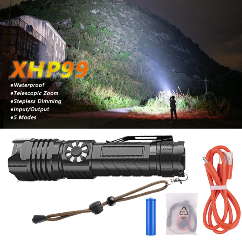 

Светодиодный фонарик XHP99, водонепроницаемый уличный тактический охотничий осветительный приглушаемый, с зарядкой от USB, IPX5