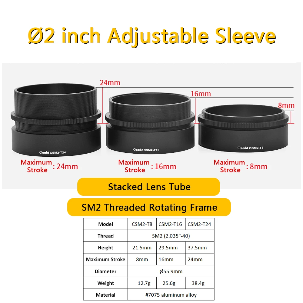 

CSM2-T Series CSM2-T8 Ø2" Adjustable Lens Tube Lens Tube Stacked SM2 Threaded Rotating Frame for Cage System Optical Experiment