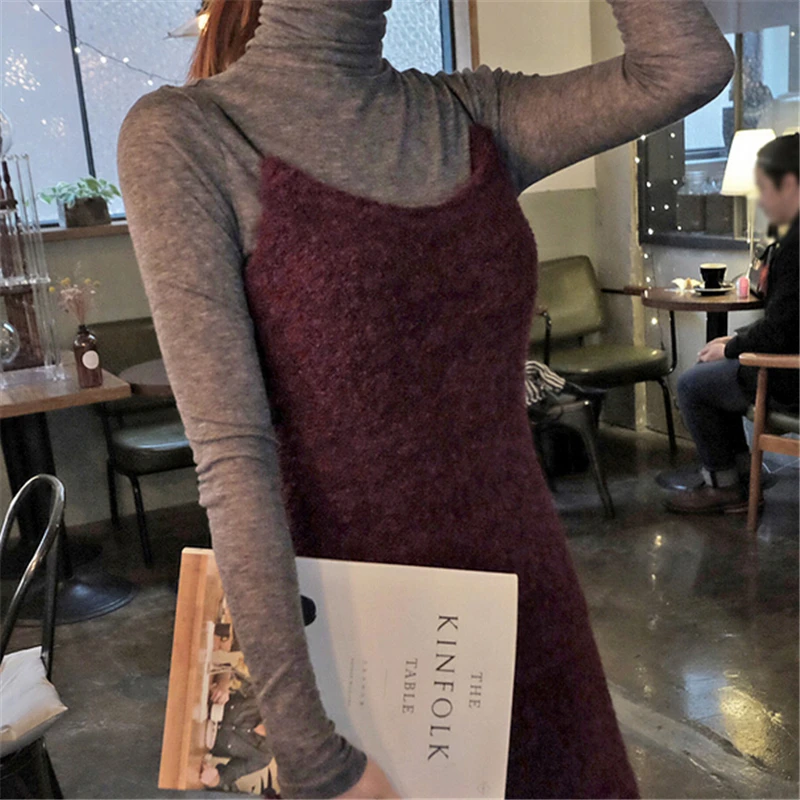 Серый черный пуловер водолазка женская футболка однотонная Повседневная