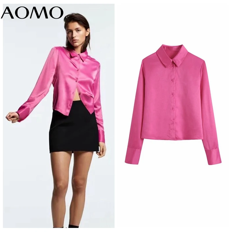 

Женская розовая Укороченная рубашка AOMO в стиле ретро, шикарная Женская Повседневная Свободная рубашка с длинным рукавом, топы BE750A