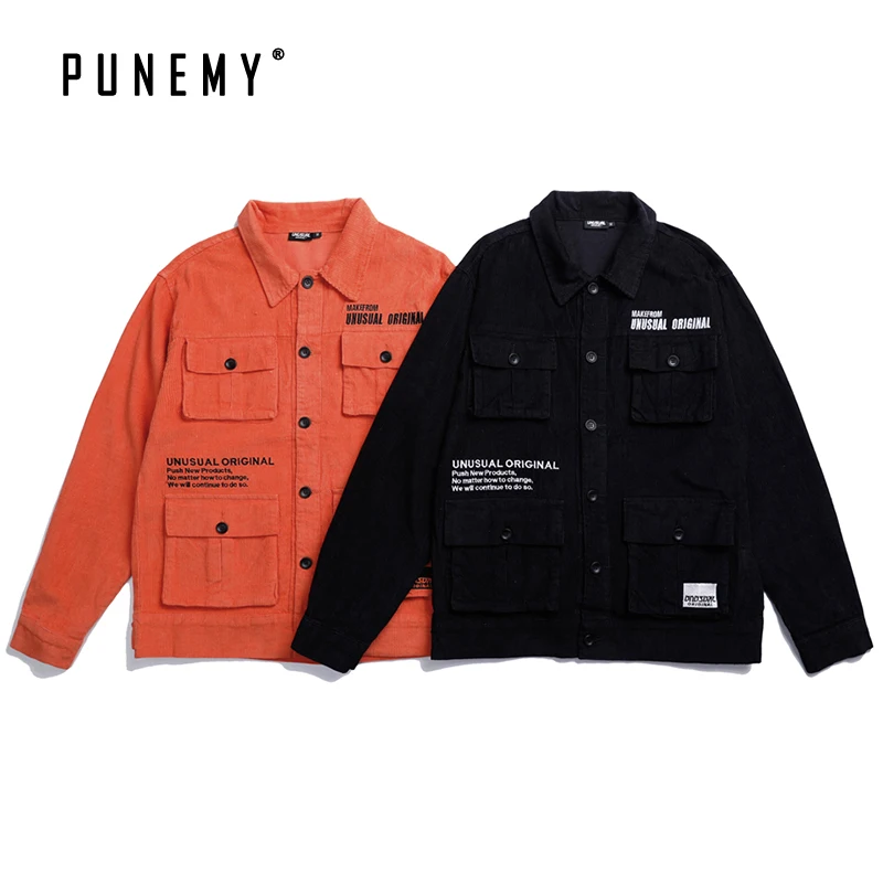 Мужские куртки в стиле ретро хип-хоп вельветовые с вышивкой уличный