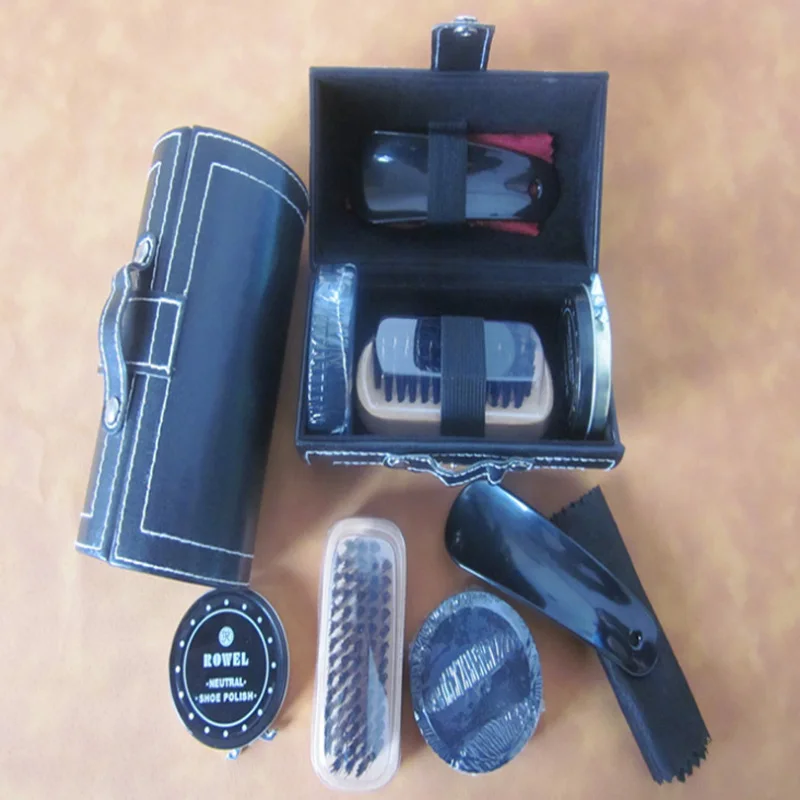 

Durable Leather Shoes Polish Set Portable Shoe Shine Sponge Care Cleaning Brushes Kit with Round Box Professional Household Tool