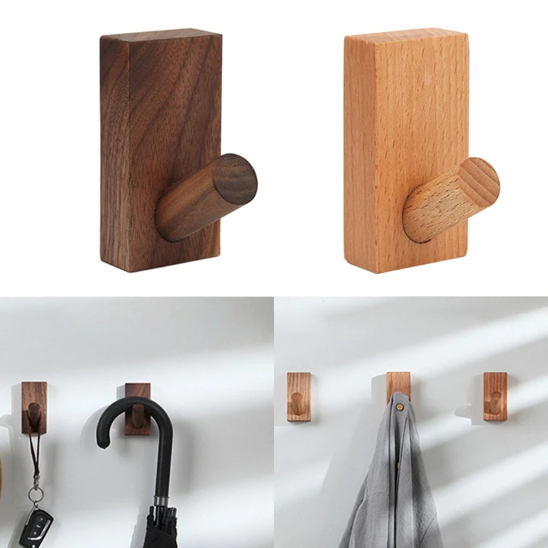 

4pcs Natural Wooden Coat Towel Robe Hooks Wall Mounted Decorative Bag Hats Belt Storage Organizer Vintage Hanging Rack