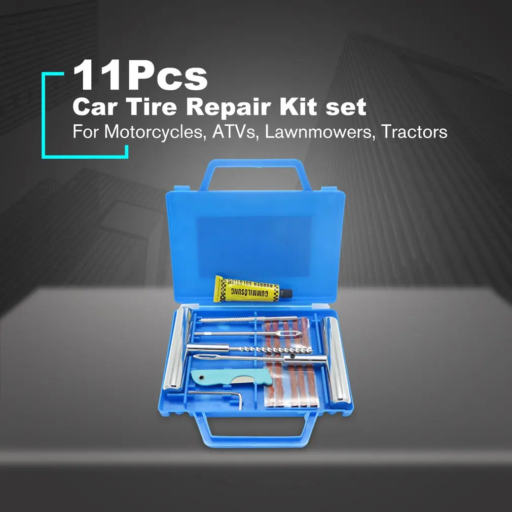 

New 11pcs Car Van Motorcycle Bike Emergency Heavy Duty Tubeless Tire Puncture Professional Repair Kit Plug Set Tyre Repair Kit