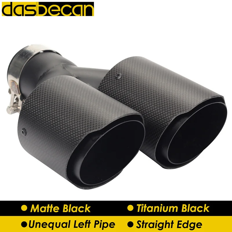 

Dasbecan Universal Y Model Rear Exhaust Pipe Dual Unequal Left Tail Muffler Matte 3k Carbon Stainless Steel End Tips Car Styling
