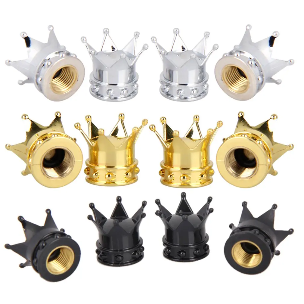 

4pcs Crown Shape Auto Universal Wheel Tire Valve Stem Caps Dust Covers Motorcycle Bike Airtight Stems
