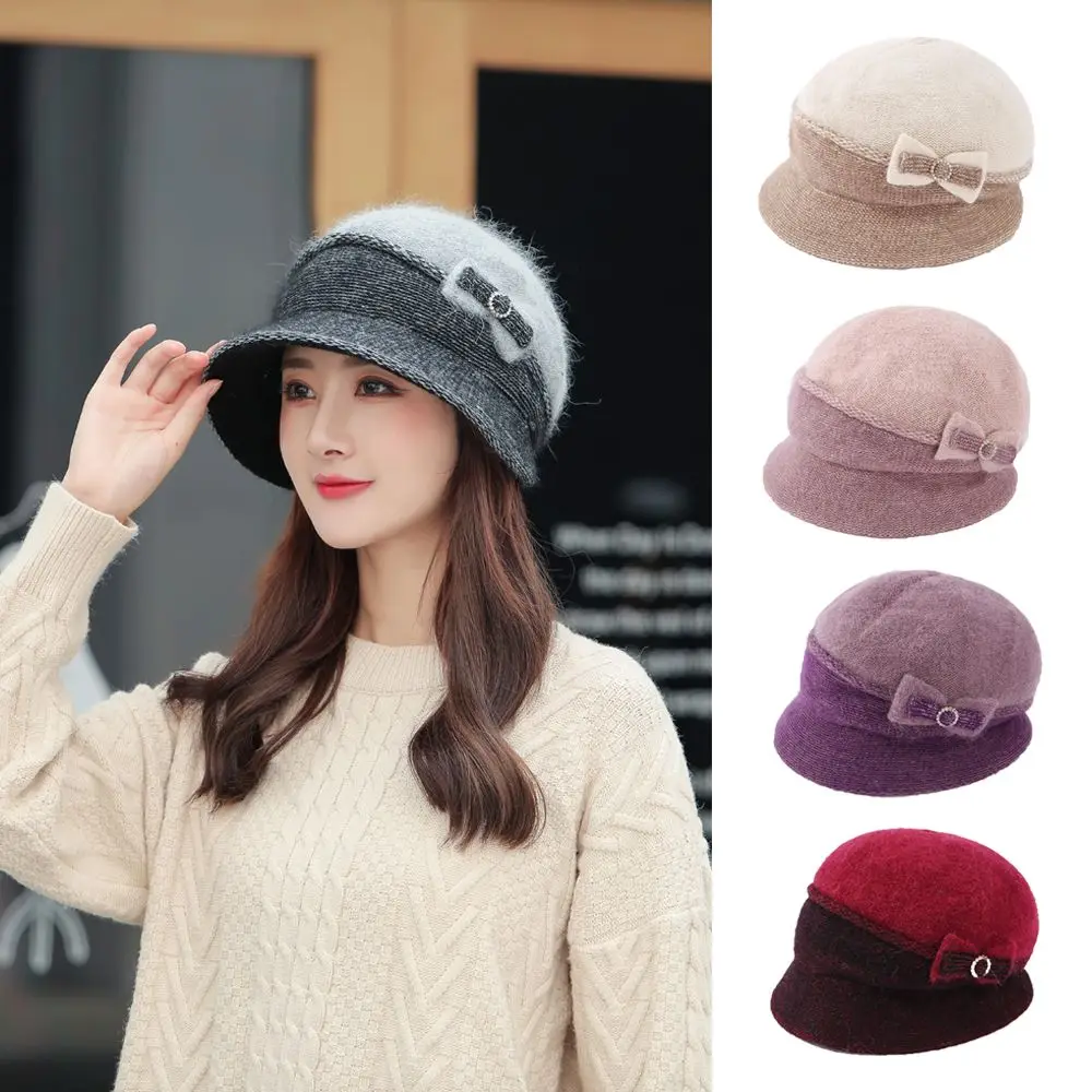 

Модная Повседневная осенне-зимняя женская вязаная шапка с бантом Кепка рыбака с защитой ушей плюшевая шапка