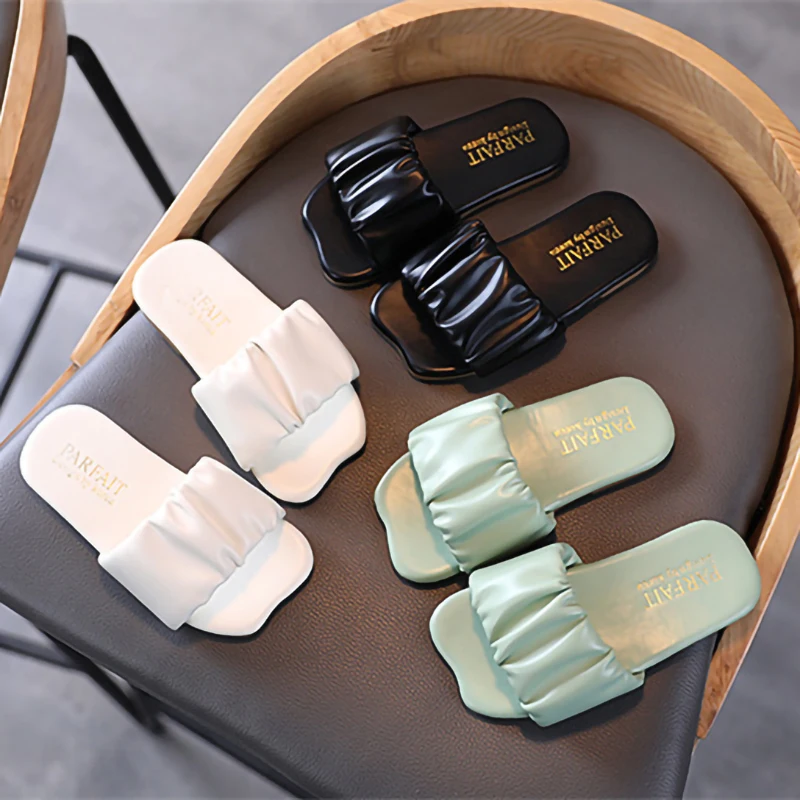 

Girls Sandals Slides Kids Summer Beach Sandals Pleated Ruffles Princess Sweet Kids Slippers for Bath Swimming Indoor Outdoor New