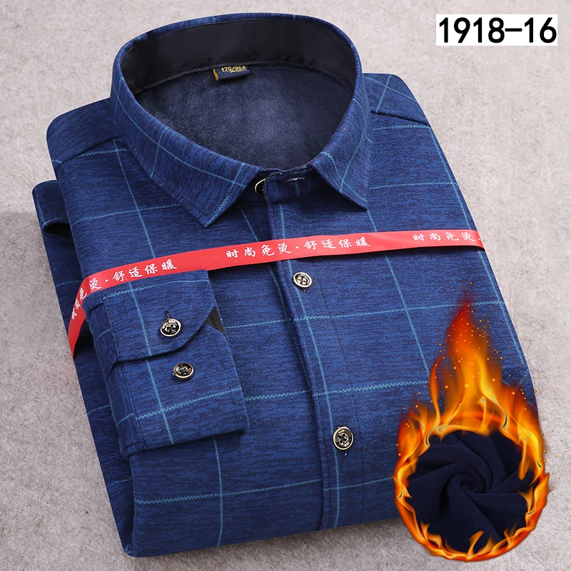 Aoliwen 2019 NEW Winter warm shirt men plus velvet thick double Print plaid stretch clothes Flannel wool | Мужская одежда