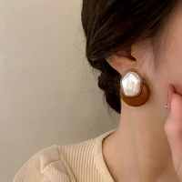 yaologe 2021 trend new big pearl drop earrings office geometric alloy earrings for women party gift fashion jewelry brinco