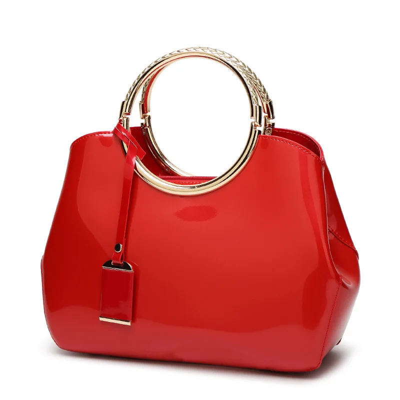 

Solid Patent PU Handbag Women 2021 Summer Bag Fashion Mirrir Surface Folding Large Capacity Ladies Shoulder Elegant Totes