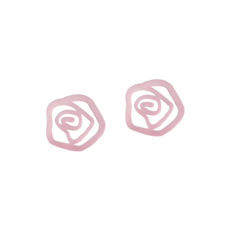 Stud Earrings For Women 925 Silver Needles Acrylic Pink Rose Flower Hollow Summer Creative Romantic Ear Studs Jewelry h122