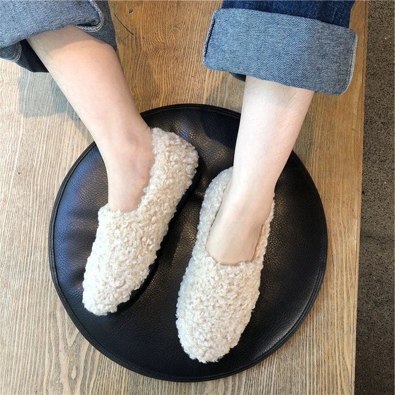 Меховые мокасины Женская зимняя домашняя обувь Брендовые женские пушистые и