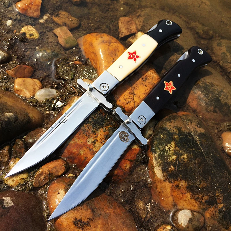 

Русский EDC ручной складной карманный нож черная и белая Смола ручка 440C Лезвие зеркальная отделка для кемпинга