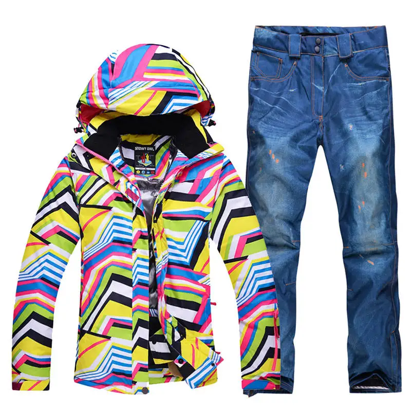 Pic Jacket and Pant Недорогой женский зимний костюм с рисунком зебры, комплекты для сноубординга, водонепроницаемые дышащие уличные лыжные куртки и зимние штаны с ремнем - Цвет: Pic Jacket and Pant