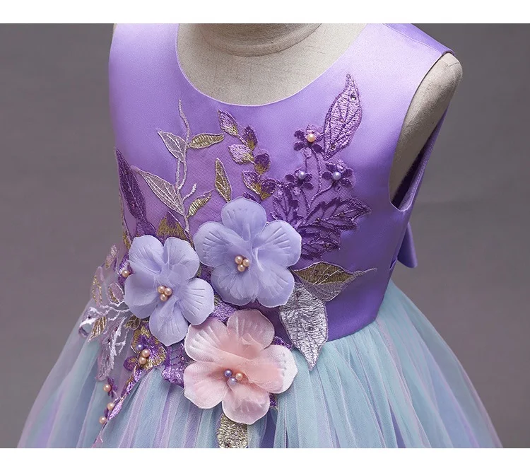 Детское летнее вечерние чное платье принцессы для девочек элегантное кружевное