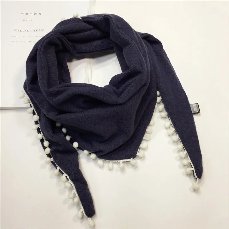 thick navy Весенне-летний детский хлопковый шарф; Детские треугольные шарфы; Милая шаль для маленьких мальчиков и девочек; одежда для малышей; осенний Детский шарф с кисточками - Цвет: thick navy
