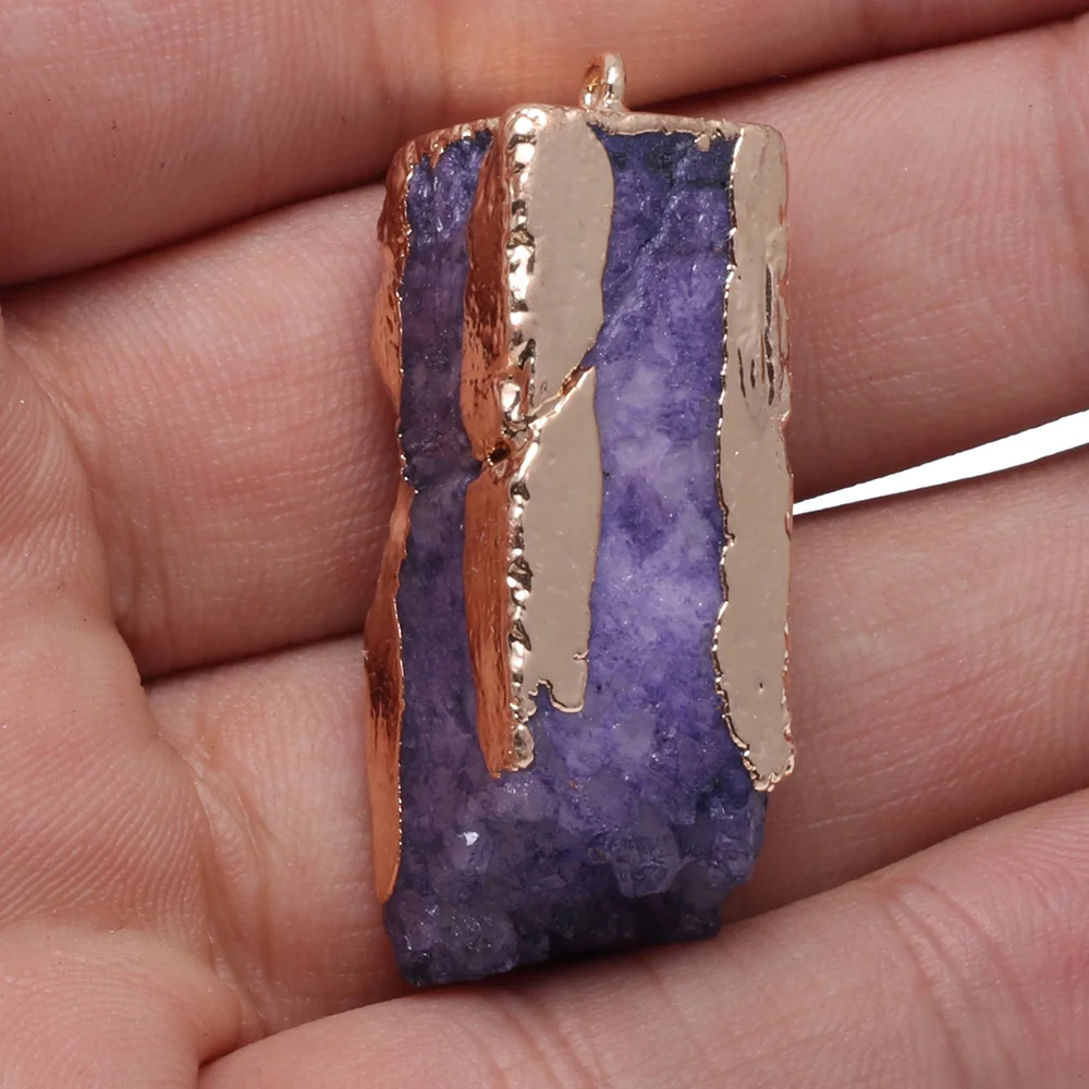 

Natural Crystal Stone Pendants Irregular Cuboid Amethysts Stone Charms for Jewelry Making Necklace Bracelet Gift