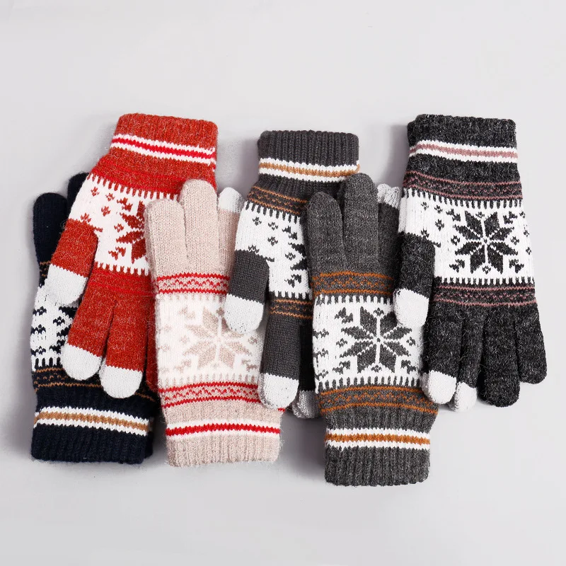 

Вязаные перчатки унисекс с принтом в виде снежинок, оригинальные толстые теплые зимние рукавицы с защитой от холода для катания на лыжах и в...
