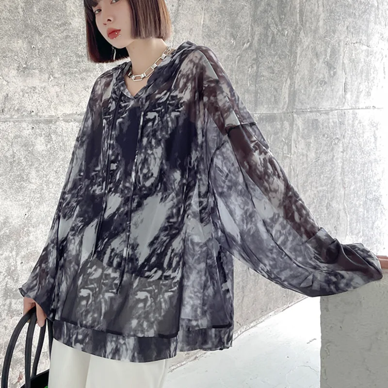 

XUXI Micro-transparent Sun Protection Clothing Women 2021 New Summer Anti-ultraviolet Thin Loose Blouse Coat E2507