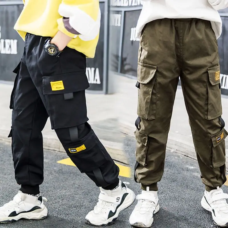 EACHIN Boys Pants Boys Pants Solid Cargo Pants Teenage Boy Multi-Pocket Trousers Kids Spring Autumn Boys Casual Pants Streetwear