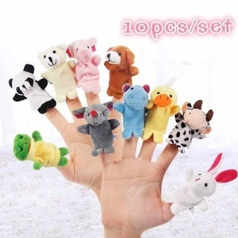 

10pcs/set Cute Animal Finger Puppet Plush Toys Cartoon Biological Child Baby Favor Doll Kids Gifts Family Educational Finger Toy