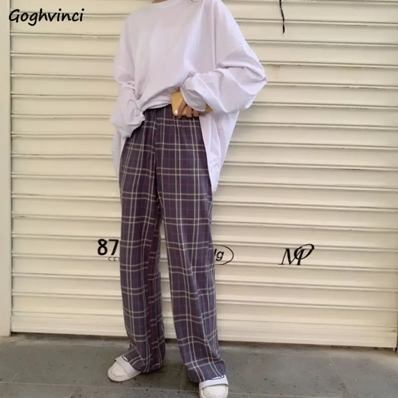 

Casual Pants Women Plaid Printed Plus Size S-5XL Loose Trousers Womens Chic Preppy Style Straight Leisure Bottoms Fashion Ins