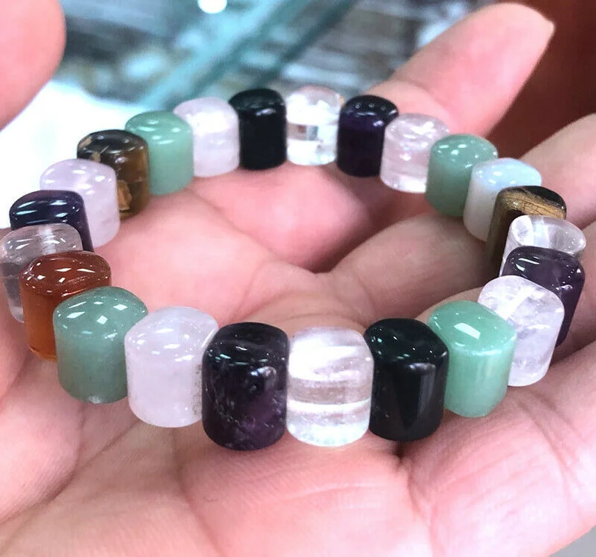 

1pcs 100% Natural 9-10mm Multi-color Gem crystal Round Beads Bracelet 7"AAA+