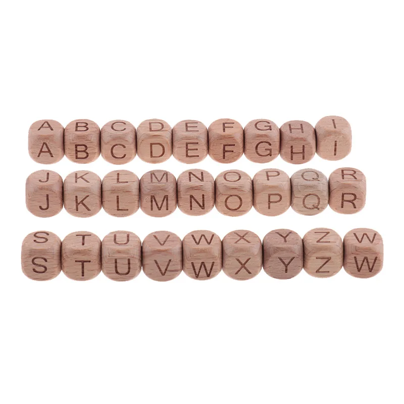 

QHBC 50PCS 12mm Beech Wooden Letter Loose Wood Beads Square Alphabet Bracelet Necklace Handmade Accessories Pacifier Chain DIY