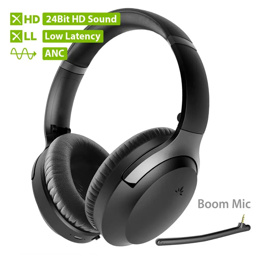 

Avantree Aria Pro aptX-HD Hi-Fi Bluetooth 5.0 Active Noise Cancelling Headphones, Wireless Over Ear ANC Headset with Boom Mic